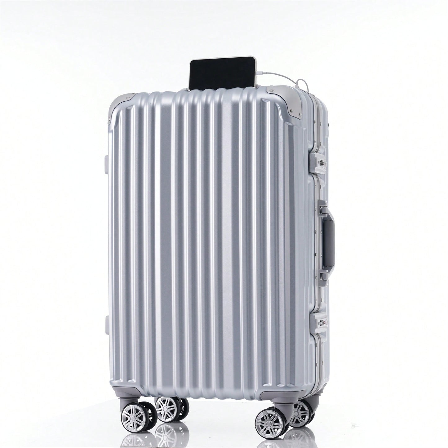 20in Aluminum Carry-On Luggage with USB Port Spinner Wheels TSA Lock and Cup Holder for Travel Business and Beach