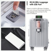 20in Aluminum Carry-On Luggage with USB Port Spinner Wheels TSA Lock and Cup Holder for Travel Business and Beach
