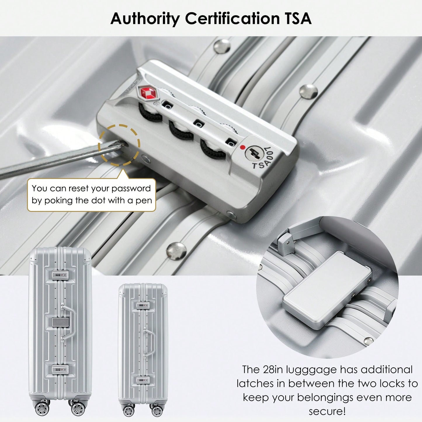 20in Aluminum Carry-On Luggage with USB Port Spinner Wheels TSA Lock and Cup Holder for Travel Business and Beach