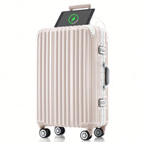20in Aluminum Carry-On Luggage with USB Port Spinner Wheels TSA Lock and Cup Holder for Travel Business and Beach