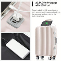 20in Aluminum Carry-On Luggage with USB Port Spinner Wheels TSA Lock and Cup Holder for Travel Business and Beach