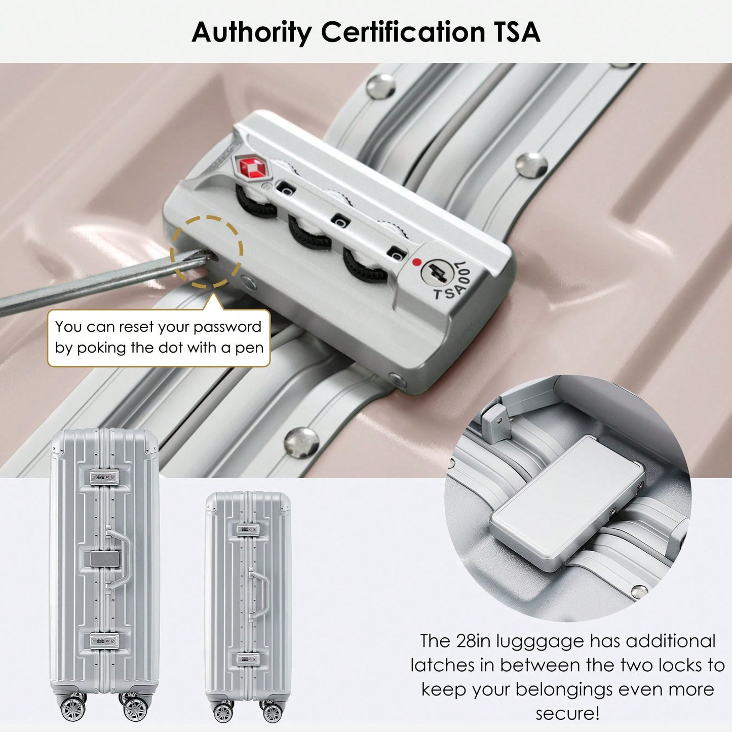 20in Aluminum Carry-On Luggage with USB Port Spinner Wheels TSA Lock and Cup Holder for Travel Business and Beach