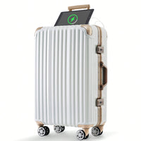 20in Aluminum Carry-On Luggage with USB Port Spinner Wheels TSA Lock and Cup Holder for Travel Business and Beach