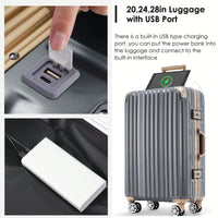 20in Aluminum Carry-On Luggage with USB Port Spinner Wheels TSA Lock and Cup Holder for Travel Business and Beach