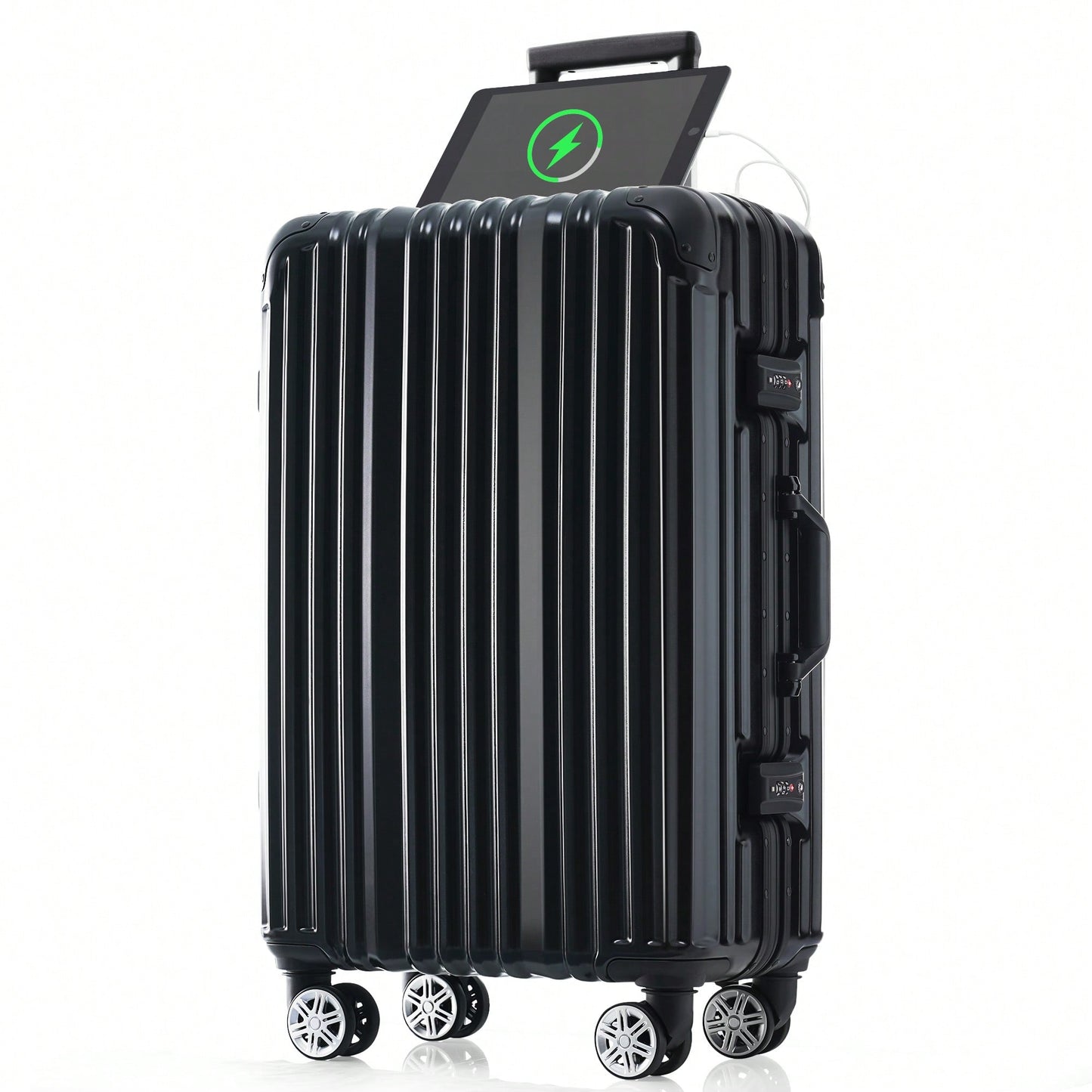20in Aluminum Carry-On Luggage with USB Port Spinner Wheels TSA Lock and Cup Holder for Travel Business and Beach