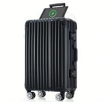 20in Aluminum Carry-On Luggage with USB Port Spinner Wheels TSA Lock and Cup Holder for Travel Business and Beach