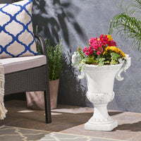 Elegant Lightweight Concrete Garden Urn Planter With Roman Design And Drainage Hole For Indoor And Outdoor Use