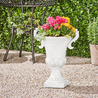 Elegant Lightweight Concrete Garden Urn Planter With Roman Design And Drainage Hole For Indoor And Outdoor Use