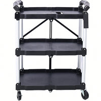 3 Layer Folding Collapsible Service Cart With 150 Lb Load Capacity Portable And Durable Storage Solution For Tools And Equipment