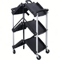 3 Layer Folding Collapsible Service Cart With 150 Lb Load Capacity Portable And Durable Storage Solution For Tools And Equipment