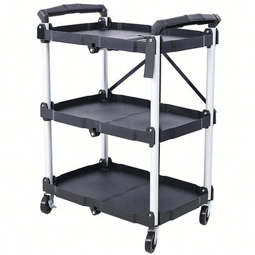 3 Layer Folding Collapsible Service Cart With 150 Lb Load Capacity Portable And Durable Storage Solution For Tools And Equipment