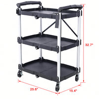 3 Layer Folding Collapsible Service Cart With 150 Lb Load Capacity Portable And Durable Storage Solution For Tools And Equipment