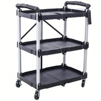 3 Layer Folding Collapsible Service Cart With 150 Lb Load Capacity Portable And Durable Storage Solution For Tools And Equipment