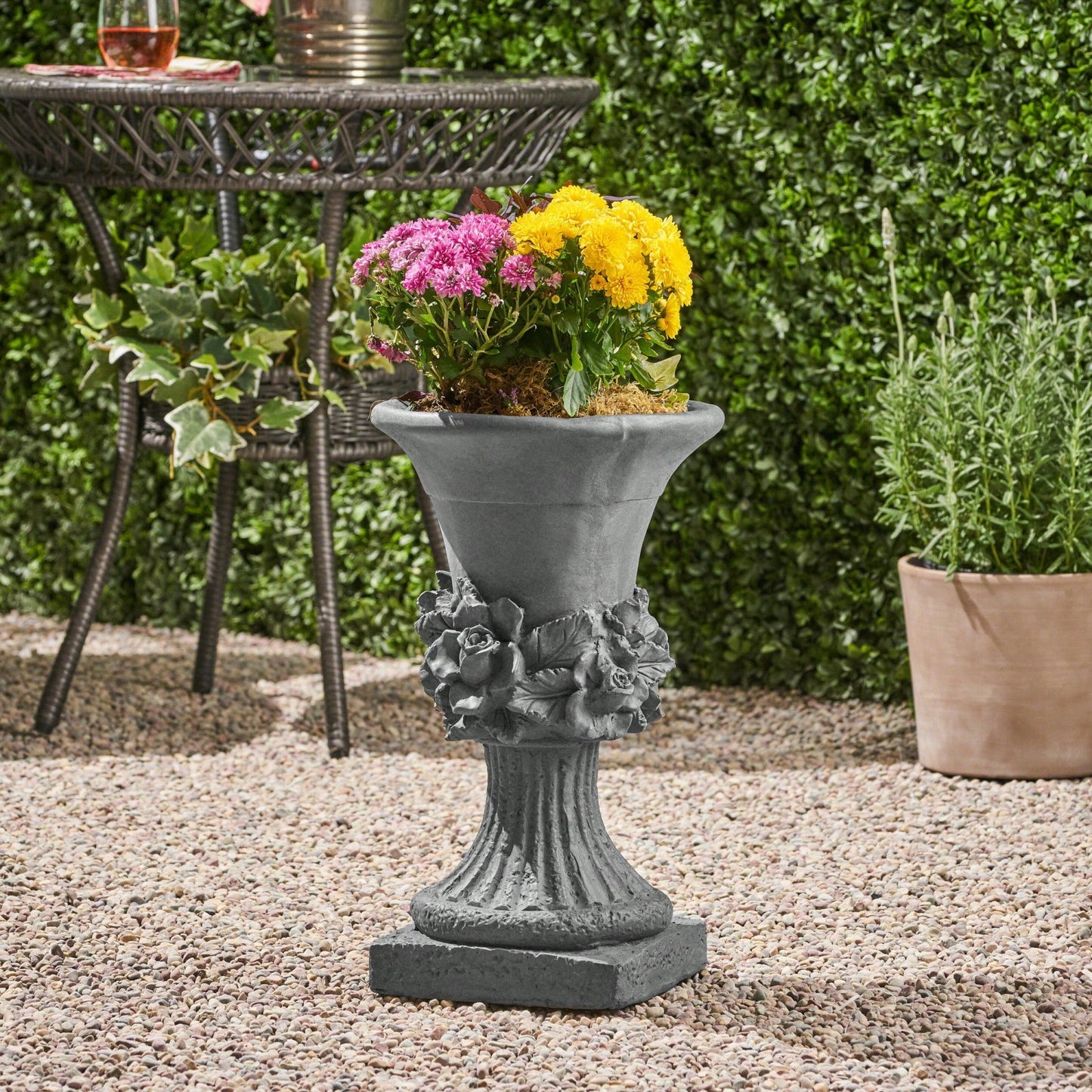 Garden Urn Planter For Flowers Herbs Succulents And Vegetables Weather Resistant Indoor Outdoor Use 19.5 Inches High