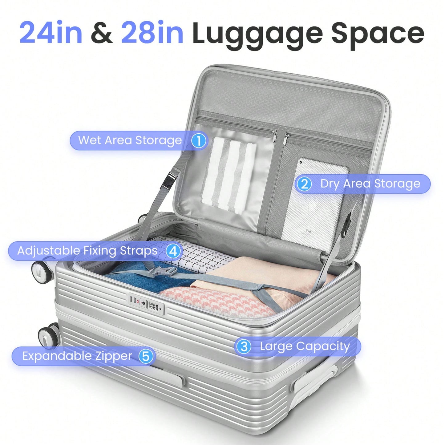 Lightweight 3 Piece Luggage Set with Laptop Compartment TSA Lock Hard Shell Suitcases and Spinner Wheels