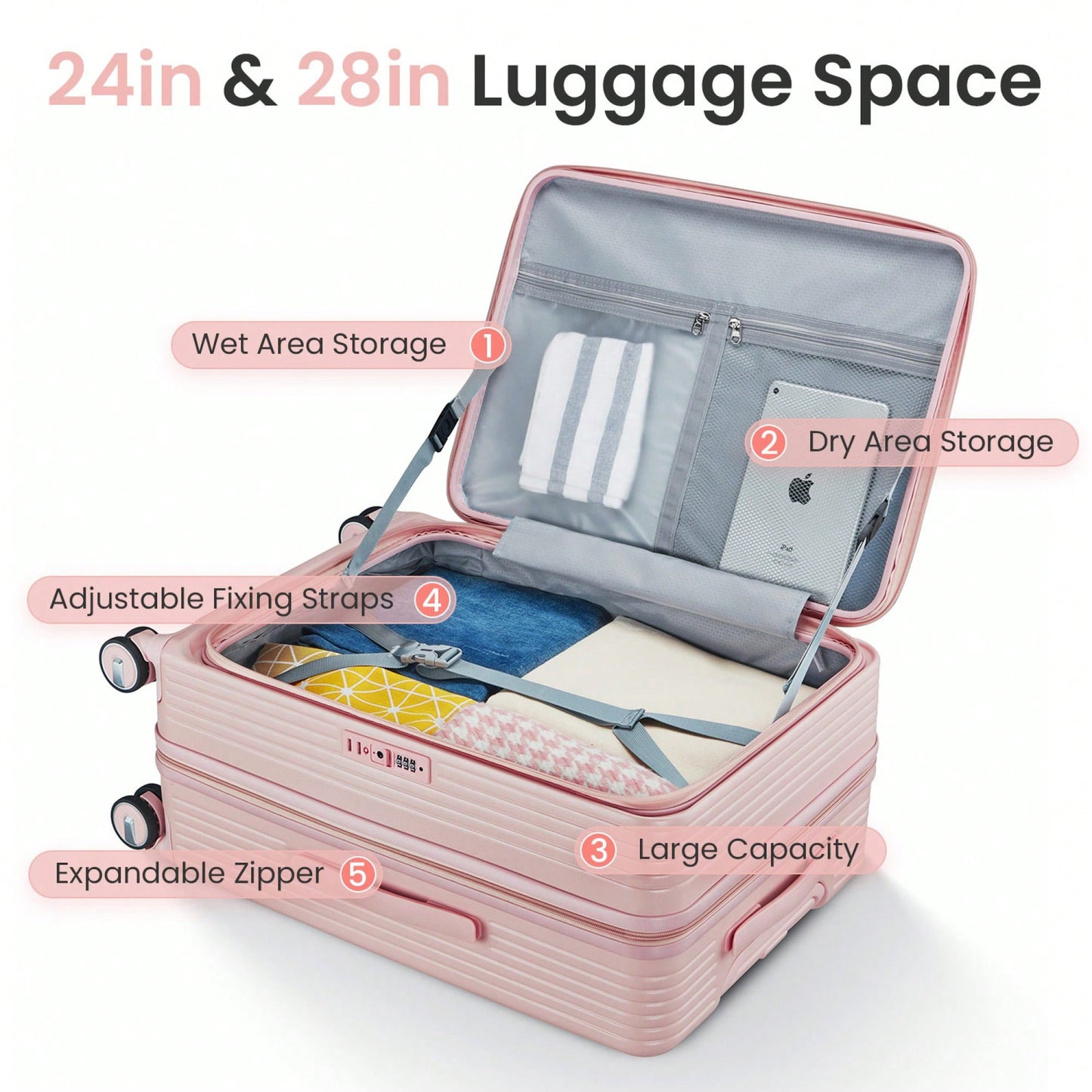 Lightweight 3 Piece Luggage Set with Laptop Compartment TSA Lock Hard Shell Suitcases and Spinner Wheels