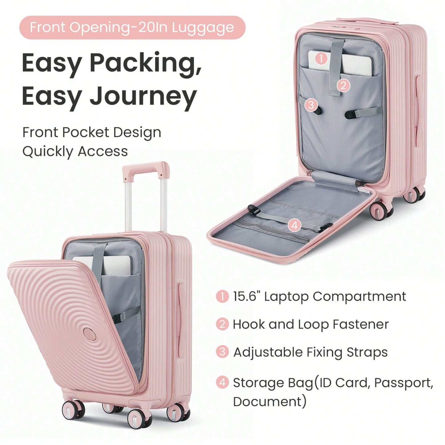 Lightweight 3 Piece Luggage Set with Laptop Compartment TSA Lock Hard Shell Suitcases and Spinner Wheels