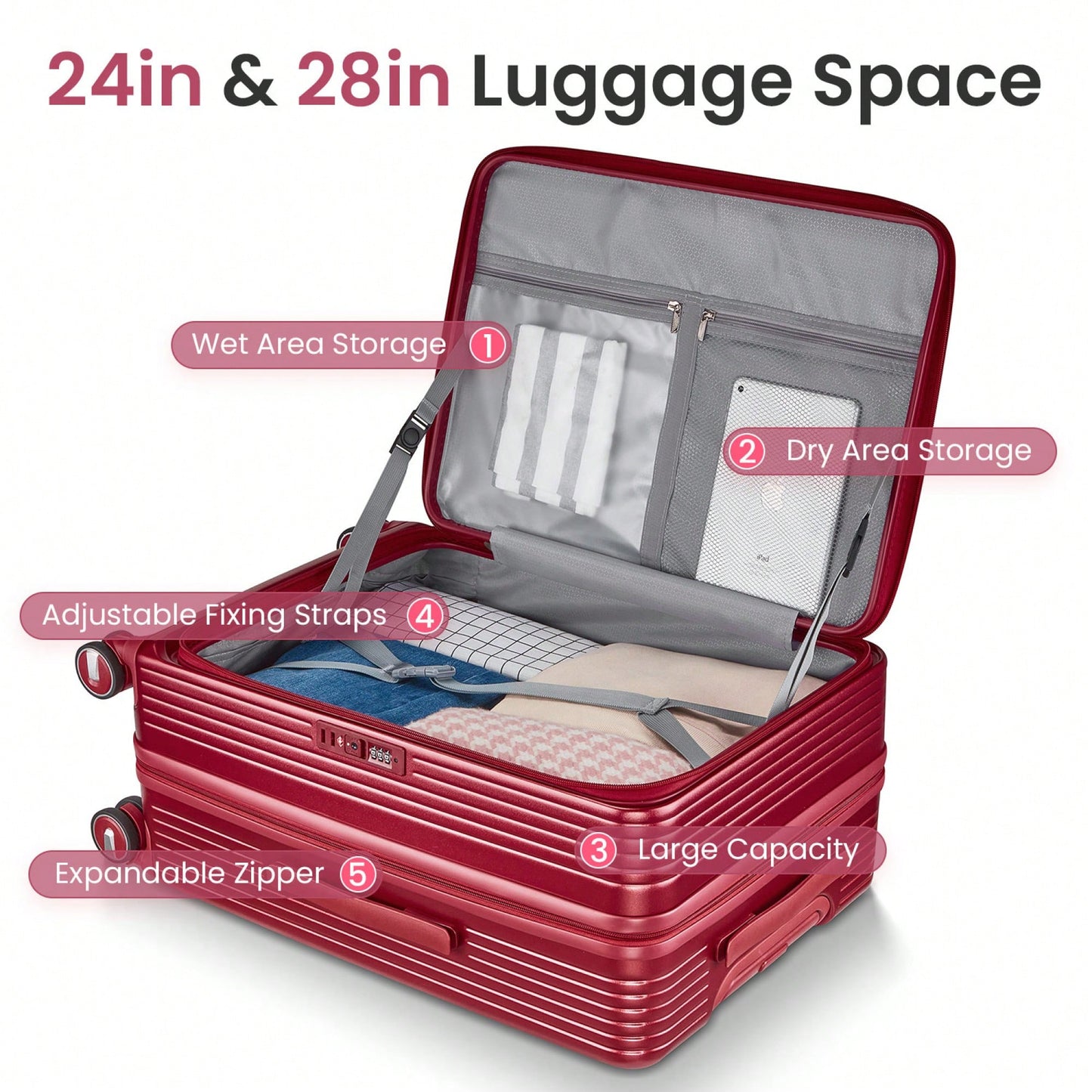 Lightweight 3 Piece Luggage Set with Laptop Compartment TSA Lock Hard Shell Suitcases and Spinner Wheels