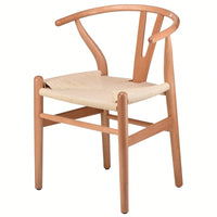 Mid-Century Solid Wood Weave Dining Armchair Set of 2 Ergonomic Wishbone Chairs Fully Assembled for Dining Room