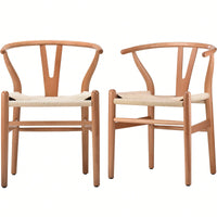 Mid-Century Solid Wood Weave Dining Armchair Set of 2 Ergonomic Wishbone Chairs Fully Assembled for Dining Room