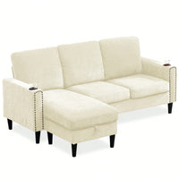 Modern L-Shape Chenille Sectional Sofa With Storage Chaise For Apartment Living Room Office Small Space