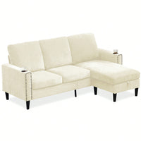 Modern L-Shape Chenille Sectional Sofa With Storage Chaise For Apartment Living Room Office Small Space