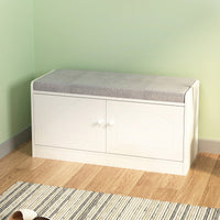 Stylish Shoe Storage Bench with Cushion Adjustable Shelves for Entryway Holds 12 Pairs Ventilated White Gray