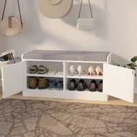 Stylish Shoe Storage Bench with Cushion Adjustable Shelves for Entryway Holds 12 Pairs Ventilated White Gray