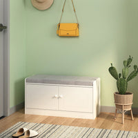 Stylish Shoe Storage Bench with Cushion Adjustable Shelves for Entryway Holds 12 Pairs Ventilated White Gray