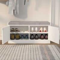 Stylish Shoe Storage Bench with Cushion Adjustable Shelves for Entryway Holds 12 Pairs Ventilated White Gray