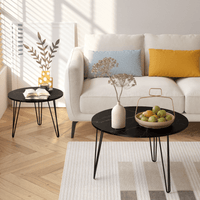 27.56 Inch Round Nesting Coffee Table Set Of 2 With Marble Top And Sturdy Metal Base For Living Room And Bedroom Black