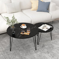 27.56 Inch Round Nesting Coffee Table Set Of 2 With Marble Top And Sturdy Metal Base For Living Room And Bedroom Black