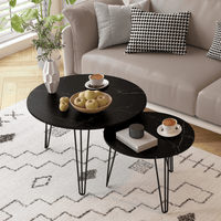 27.56 Inch Round Nesting Coffee Table Set Of 2 With Marble Top And Sturdy Metal Base For Living Room And Bedroom Black