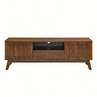 Mid Century Modern Fluted TV Stand for 65 Inch TV with Storage Farmhouse Wood Media Console with 2 Doors and 1 Drawer