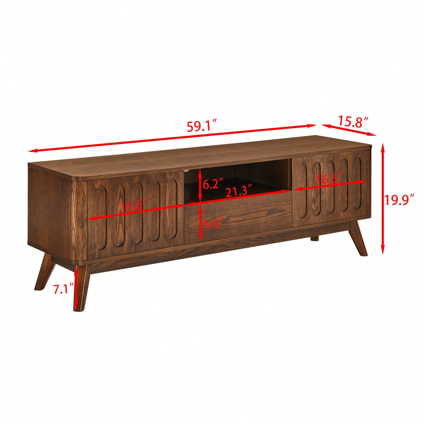 Mid Century Modern Fluted TV Stand for 65 Inch TV with Storage Farmhouse Wood Media Console with 2 Doors and 1 Drawer