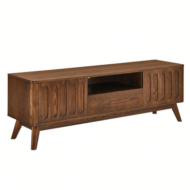 Mid Century Modern Fluted TV Stand for 65 Inch TV with Storage Farmhouse Wood Media Console with 2 Doors and 1 Drawer