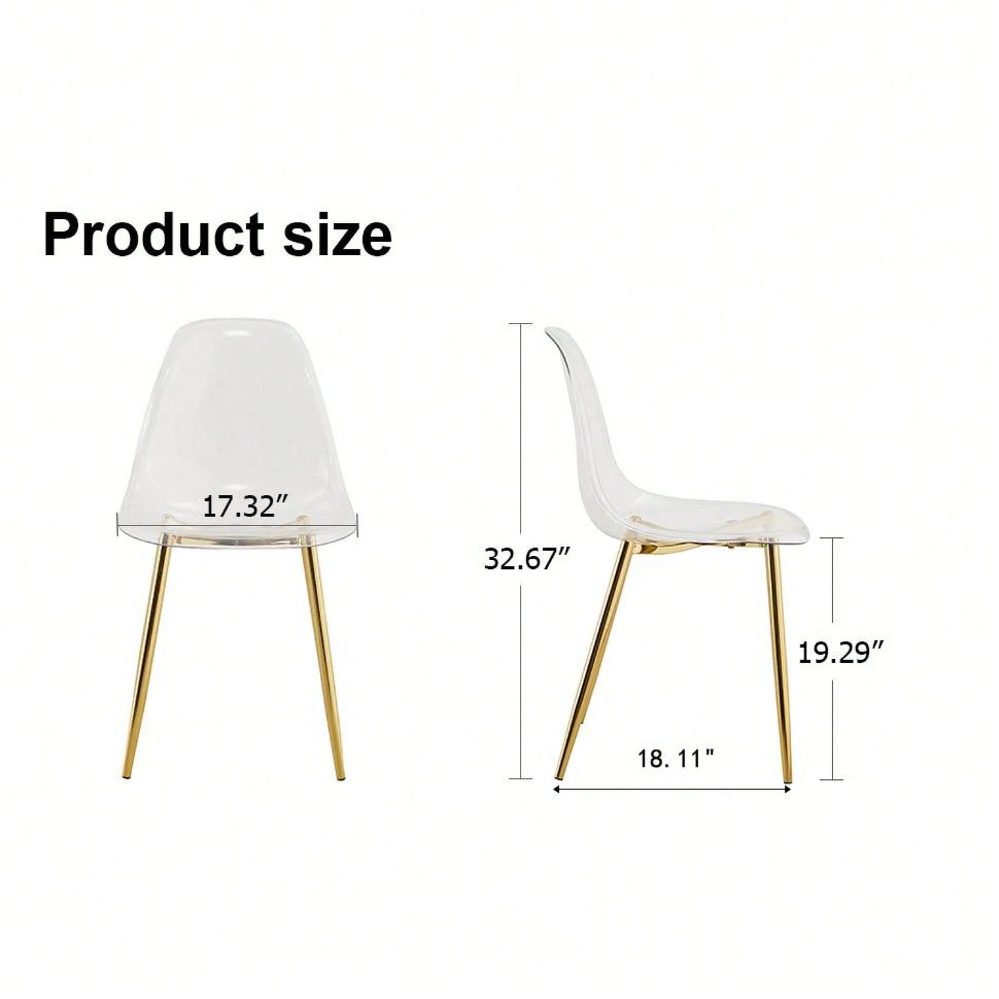 Ergonomic Transparent Dining Chair Set Of 4 With Golden Plating Metal Legs Modern Nordic Design For Makeup And Negotiation Use