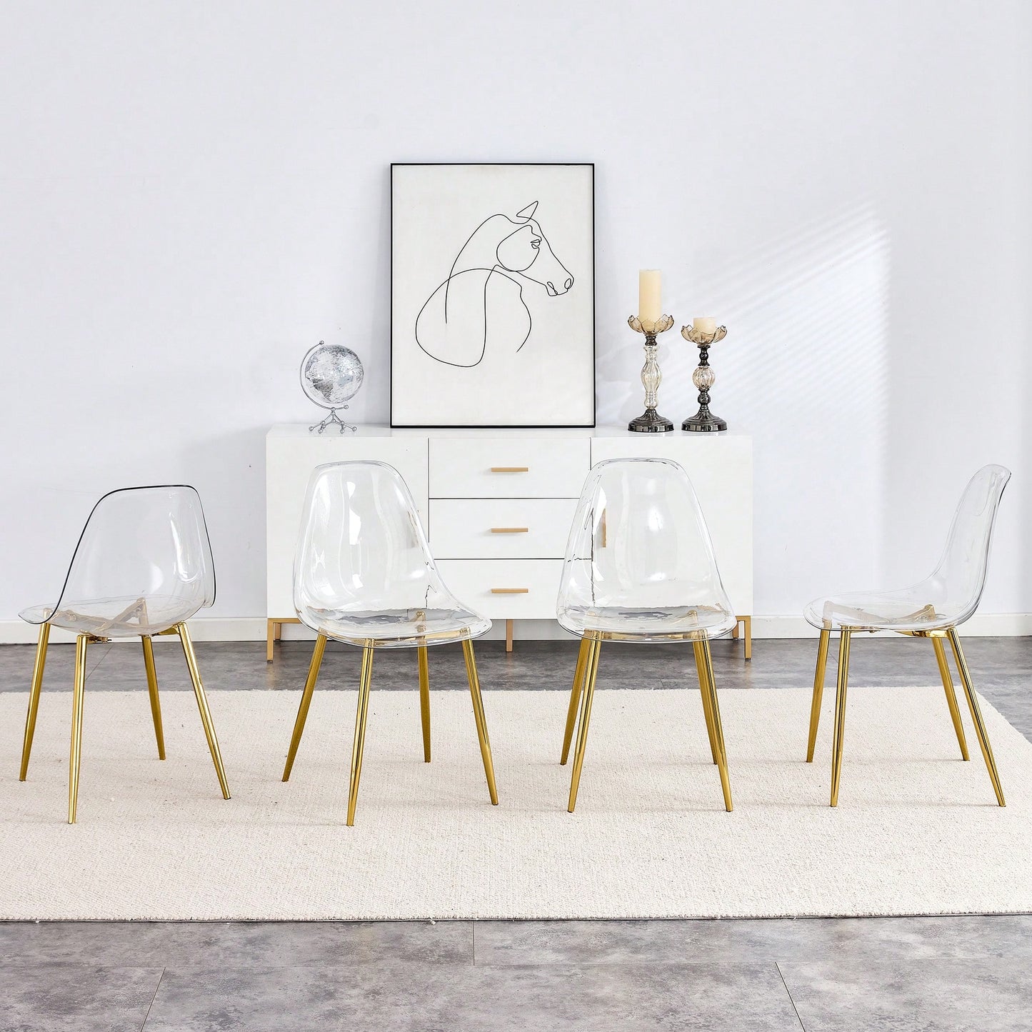 Ergonomic Transparent Dining Chair Set Of 4 With Golden Plating Metal Legs Modern Nordic Design For Makeup And Negotiation Use