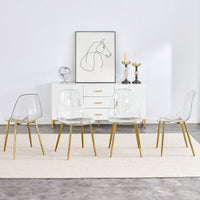 Ergonomic Transparent Dining Chair Set Of 4 With Golden Plating Metal Legs Modern Nordic Design For Makeup And Negotiation Use