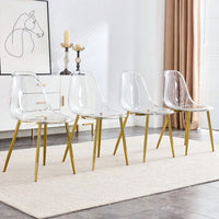Ergonomic Transparent Dining Chair Set Of 4 With Golden Plating Metal Legs Modern Nordic Design For Makeup And Negotiation Use