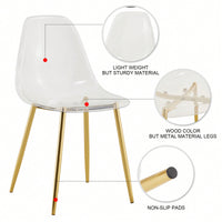 Ergonomic Transparent Dining Chair Set Of 4 With Golden Plating Metal Legs Modern Nordic Design For Makeup And Negotiation Use
