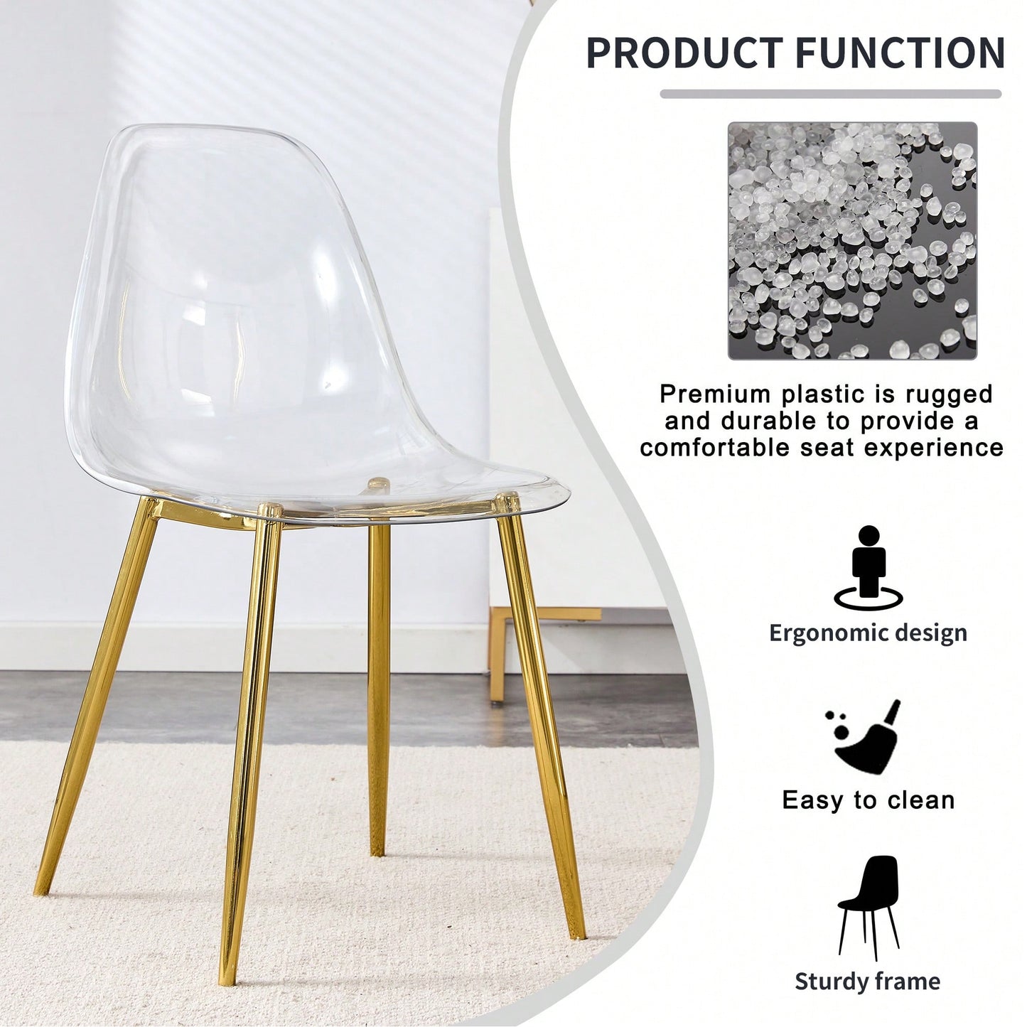 Ergonomic Transparent Dining Chair Set Of 4 With Golden Plating Metal Legs Modern Nordic Design For Makeup And Negotiation Use