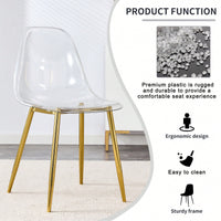 Ergonomic Transparent Dining Chair Set Of 4 With Golden Plating Metal Legs Modern Nordic Design For Makeup And Negotiation Use