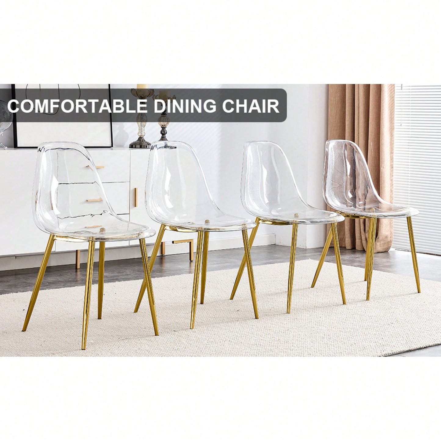 Ergonomic Transparent Dining Chair Set Of 4 With Golden Plating Metal Legs Modern Nordic Design For Makeup And Negotiation Use