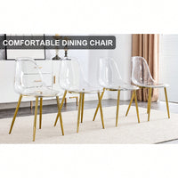 Ergonomic Transparent Dining Chair Set Of 4 With Golden Plating Metal Legs Modern Nordic Design For Makeup And Negotiation Use