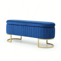 Modern Velvet Oval Storage Bench With Golden Metal Legs For Bedroom Living Room Entryway 50 Inch Upholstered Ottoman With Hidden Storage