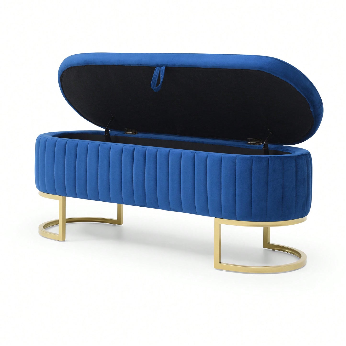 Modern Velvet Oval Storage Bench With Golden Metal Legs For Bedroom Living Room Entryway 50 Inch Upholstered Ottoman With Hidden Storage