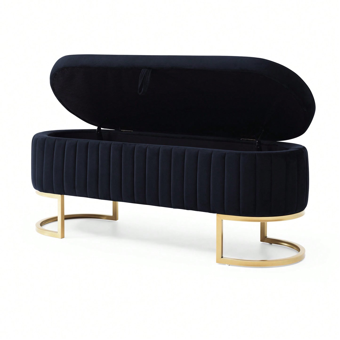 Modern Velvet Oval Storage Bench With Golden Metal Legs For Bedroom Living Room Entryway 50 Inch Upholstered Ottoman With Hidden Storage