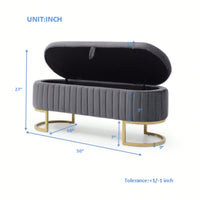 Modern Velvet Oval Storage Bench With Golden Metal Legs For Bedroom Living Room Entryway 50 Inch Upholstered Ottoman With Hidden Storage