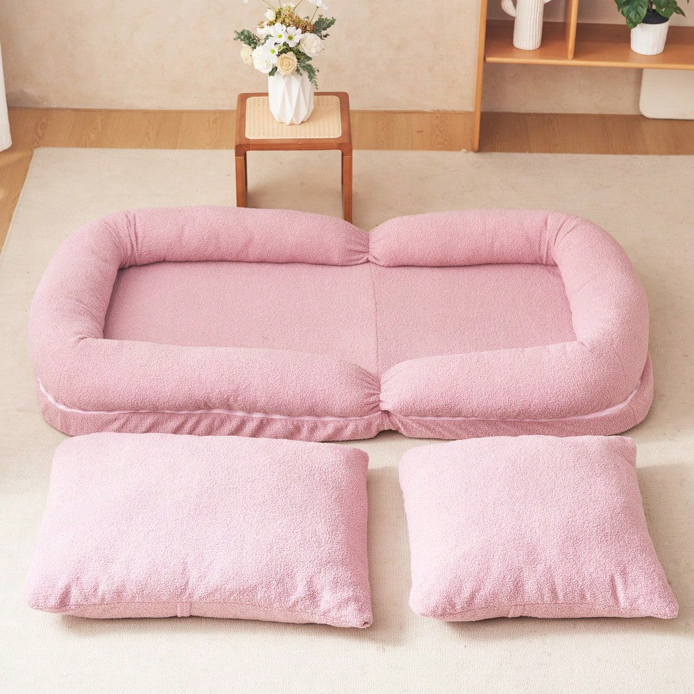 Adjustable Triple Fold Down Sofa Bed In Pink With 18 Positions For Comfort And Versatile Use